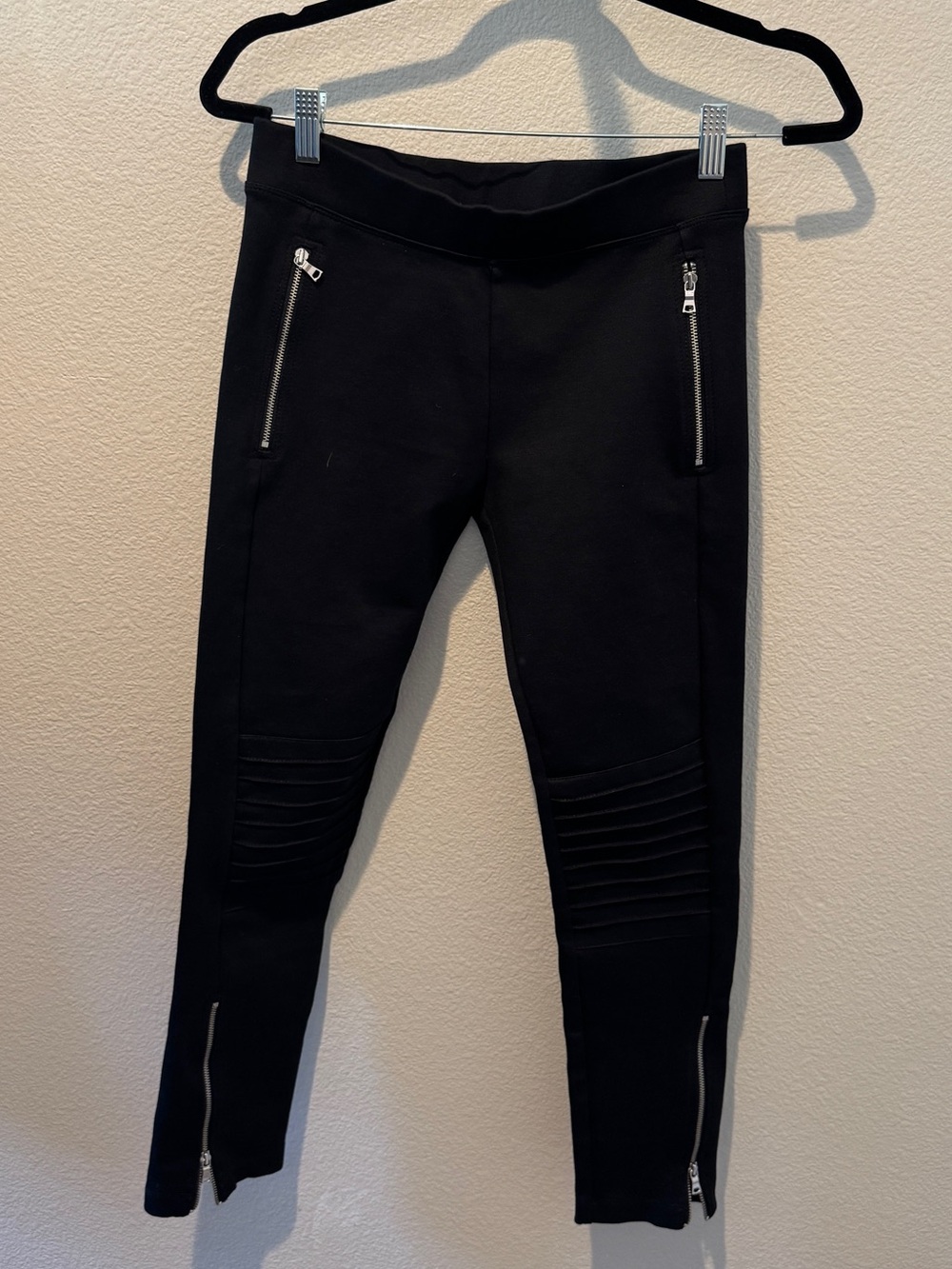 GAP Black Moto-Style Leggings with Silver Zips